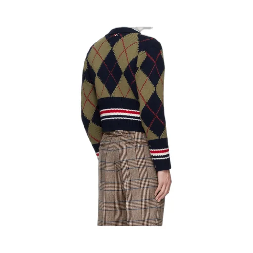 Argyle-Intarsia V-Neck Cardigan