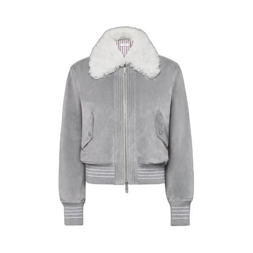 Shearling-Collar Suede Jacket