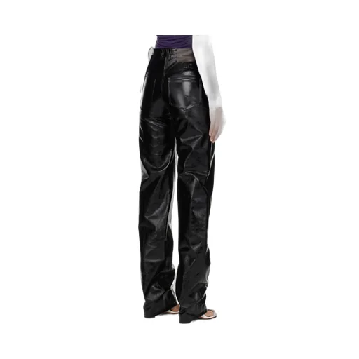 Loose Straight Granular Leather Pants