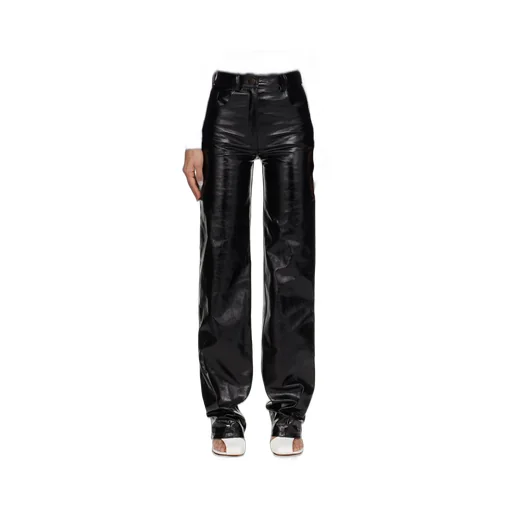 Loose Straight Granular Leather Pants
