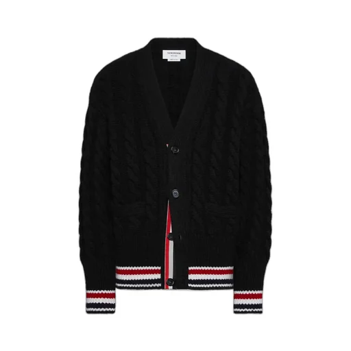 V-Neck Stripe-Hem Cardigan