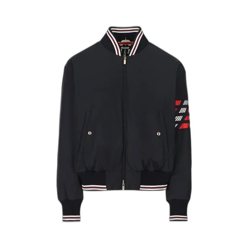4-Bar Striped Zipped Puffer Bomber Jacket