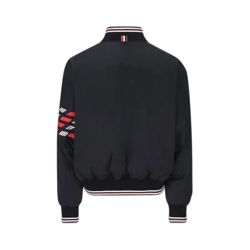 4-Bar Striped Zipped Puffer Bomber Jacket