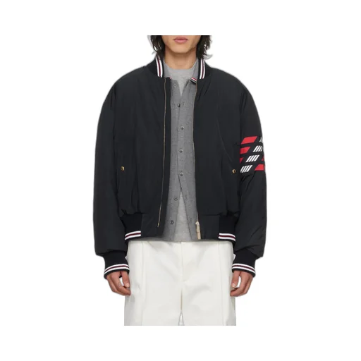 4-Bar Striped Zipped Puffer Bomber Jacket