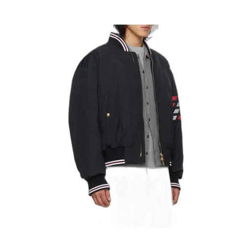 4-Bar Striped Zipped Puffer Bomber Jacket