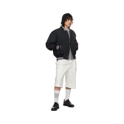 4-Bar Striped Zipped Puffer Bomber Jacket