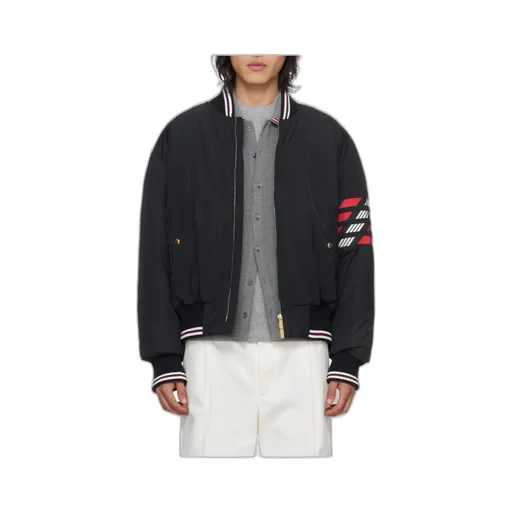 4-Bar Striped Zipped Puffer Bomber Jacket