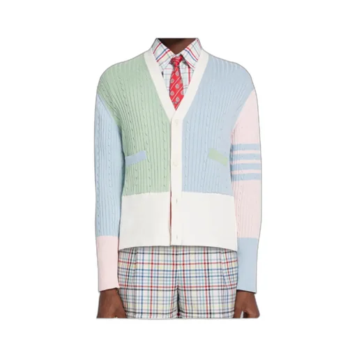 4-Bar Colourblock Ribbed Knit Cardigan
