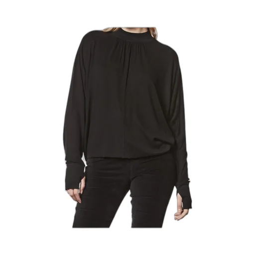 Oversized Viscose Stretch Mock Neck Long-Sleeve Top