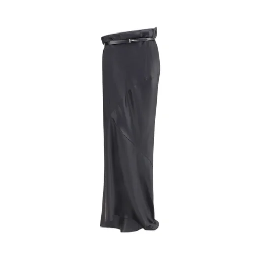 Leather-Belt Draped Skirt