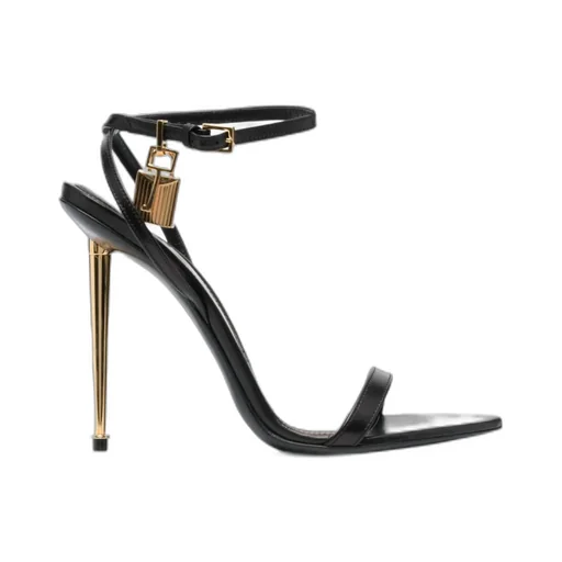 Sandals With Metal Heel And Padlock In Leather