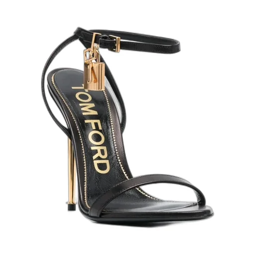 Sandals With Metal Heel And Padlock In Leather