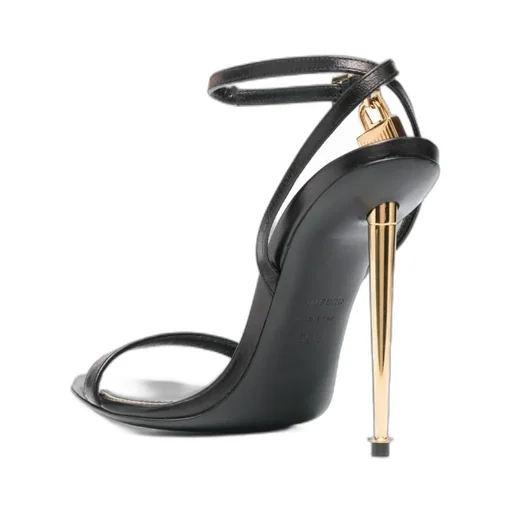 Sandals With Metal Heel And Padlock In Leather