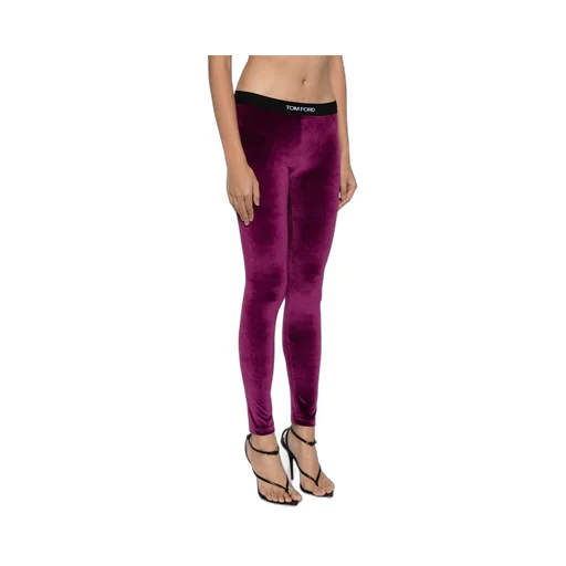 Logo-Waist Velvet Leggings