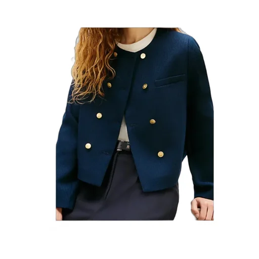 Textured Wool Blend Double Breasted Jacket