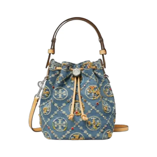 T Monogram Mini Denim Bucket Bag