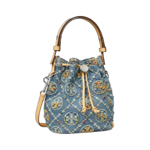 T Monogram Mini Denim Bucket Bag