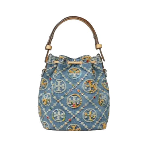 T Monogram Mini Denim Bucket Bag