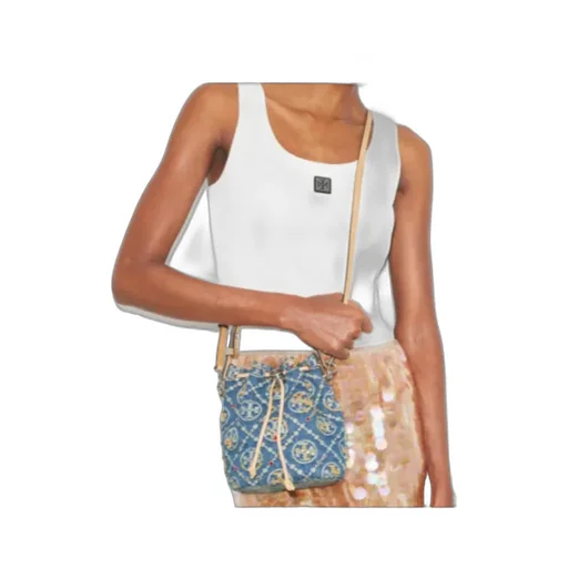 T Monogram Mini Denim Bucket Bag
