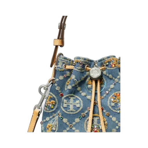 T Monogram Mini Denim Bucket Bag