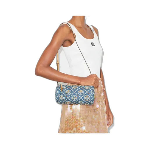 T Monogram Denim Cylindrical Bag
