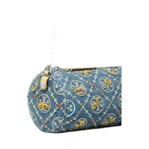 T Monogram Denim Cylindrical Bag