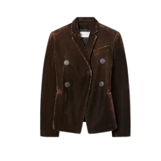 Velvet Double-Breasted Blazer