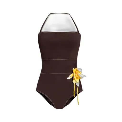 Halter Neck Floral Appliqué Swimsuit