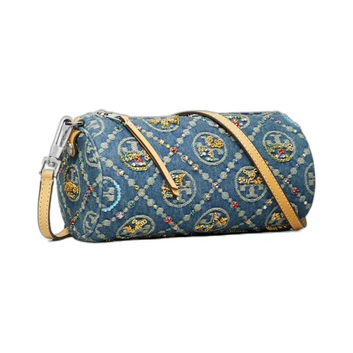 T Monogram Denim Cylindrical Bag