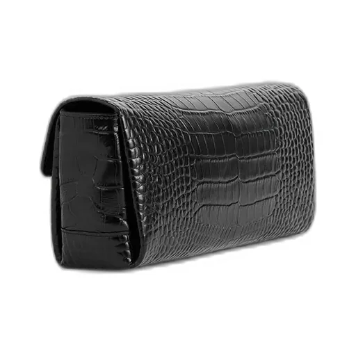 Croc-Embossed Flap Clutch Bag