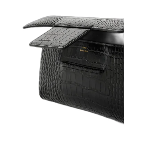 Croc-Embossed Flap Clutch Bag