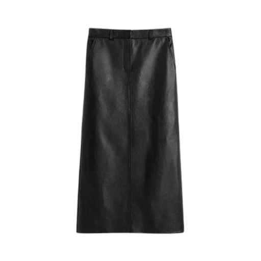 Grained-Leather Straight Maxi Skirt