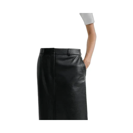 Grained-Leather Straight Maxi Skirt