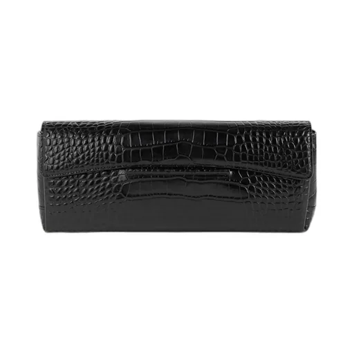 Croc-Embossed Flap Clutch Bag