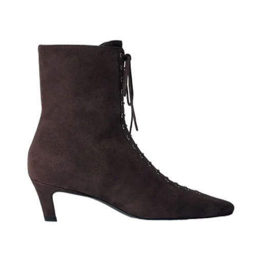 Square-Toe Lace-Up Ankle Boots