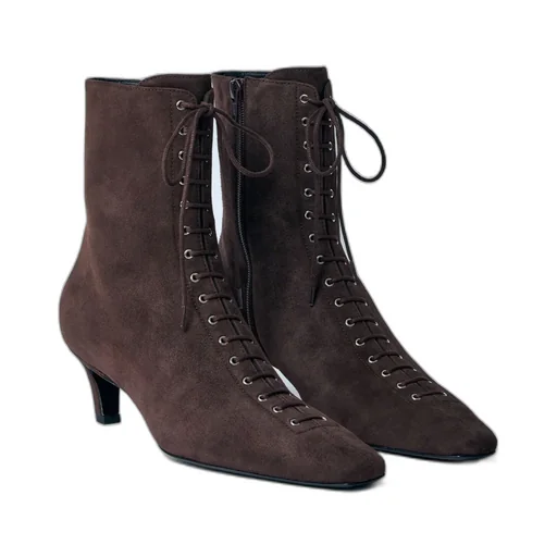 Square-Toe Lace-Up Ankle Boots