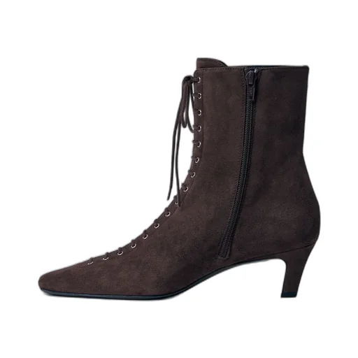 Square-Toe Lace-Up Ankle Boots