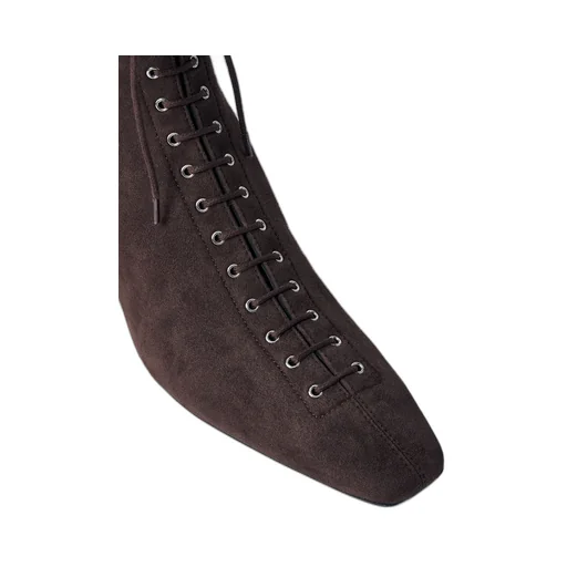 Square-Toe Lace-Up Ankle Boots