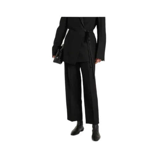 High-Waisted Twill Straight-Leg Pants