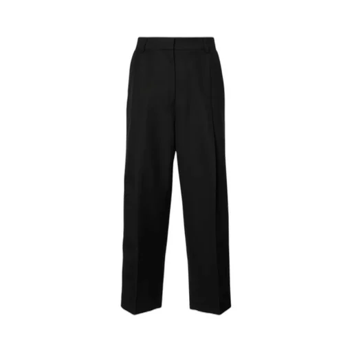 High-Waisted Twill Straight-Leg Pants