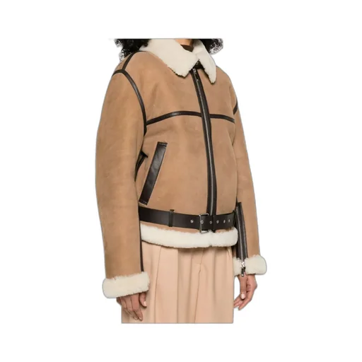 Shearling-Trim Zip-Up Suede Jacket