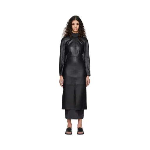 Panelled Leather Midi Dress