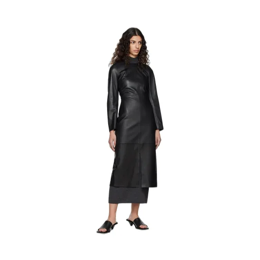 Panelled Leather Midi Dress