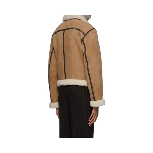 Shearling-Trim Zip-Up Suede Jacket