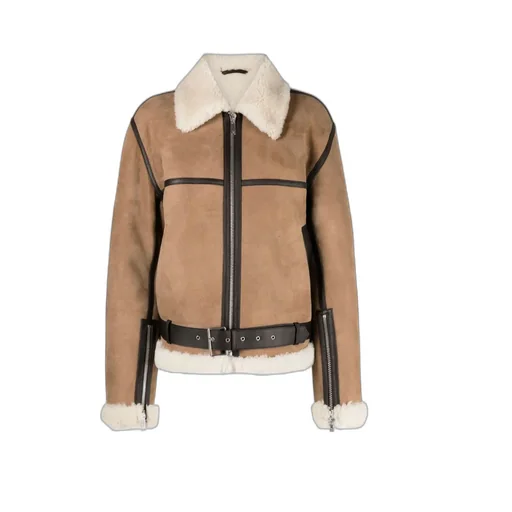 Shearling-Trim Zip-Up Suede Jacket