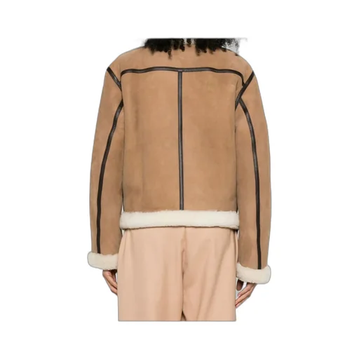 Shearling-Trim Zip-Up Suede Jacket