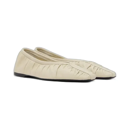 Gathered Leather Ballerina Shoes