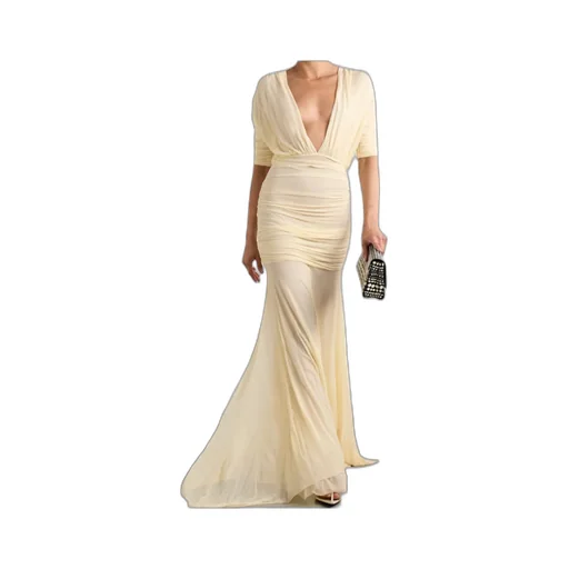 Devi Draped Gathered Jersey Maxi Dress