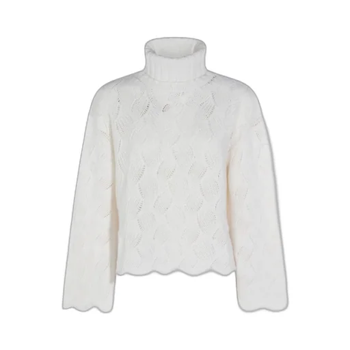 High-Necked Sweater With Lace Cuffs And Hem