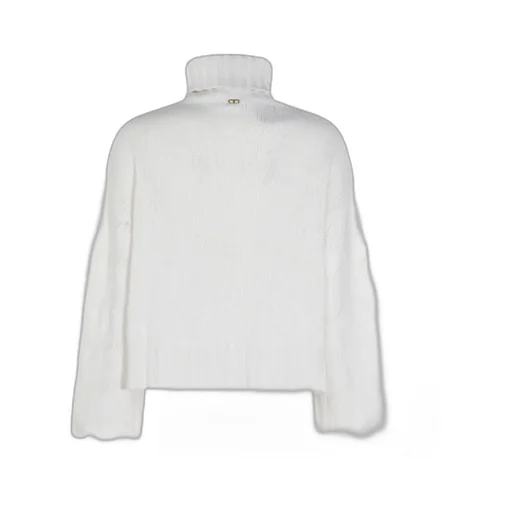 High-Necked Sweater With Lace Cuffs And Hem